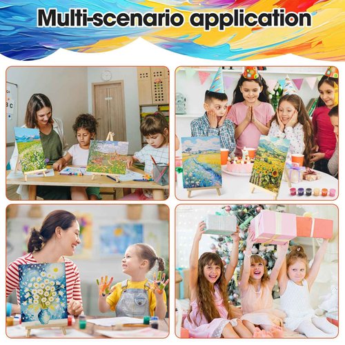 148 Pack Canvas and Easel Set for Party 8 x 10 In Canvas Boards for Painting with 12.2" Easels Brushes Paint Trays & Acrylic Paints Canvas Painting Kit for Kids Adults Teenagers Classroom Party Favors