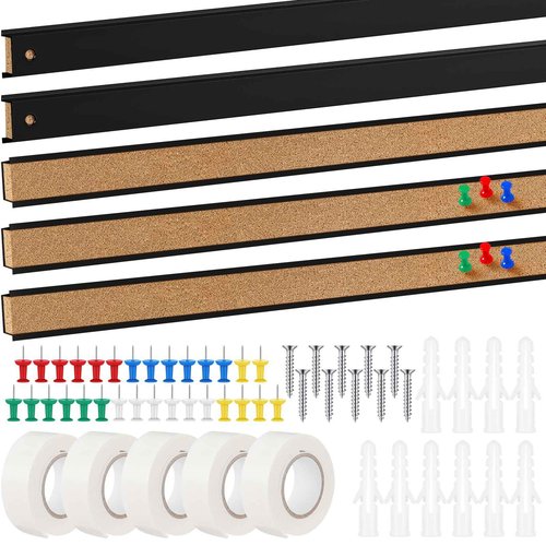 Threehoney 5 Pcs 48'' x 1 Cork Board Strips for Wall Cork Strips Bulletin Bar Strip Bulletin Tack Board Strip Aluminum Trim Brown Cork Strips for Classroom Office Walls Cubicle