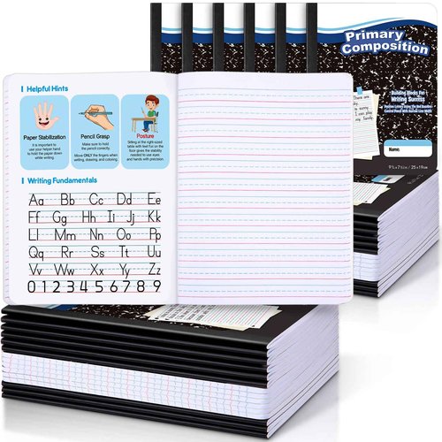 Watersay 30 Pack Operation Christmas Items Primary Ruled Composition Notebook, Grade K-2 Journal 50 Sheets, 7-1/2" x 9-3/4" Writing Notebook for Kids Kindergarten Preschool 1st 2nd Grad (Black)