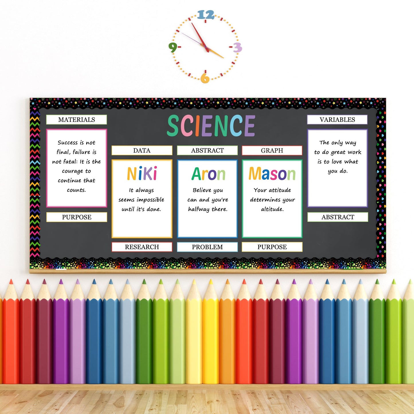 WATINC Science Fair Board Supplies, 96Pcs Self Adhesive Science Fair Project Set with 8 Letter Sticker 10 Presentation Subtitles, Bulletin Border Poster Decor for Classroom (Black)