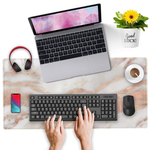 Rose Gold Marble Desk Mat Cute Desk Decor Mouse Pad, Abstraction Metallic Luxury Large Gaming Mousepad (31.5x15.75 in), Women Girly Keyboard Mat Computer Desk Pad for Work/Office/Home