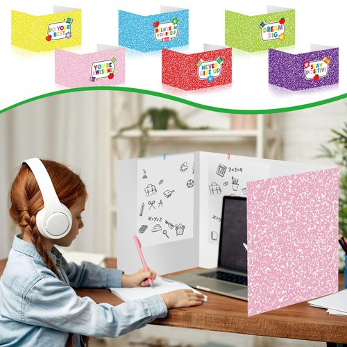 Cinrobiye 24 Pcs Inspirational Privacy Folders Standard for Students Cardboard Shields Test Privacy Boards Motivational Words Desk Dividers Shield for Classroom School Study Supplies (Colorful)