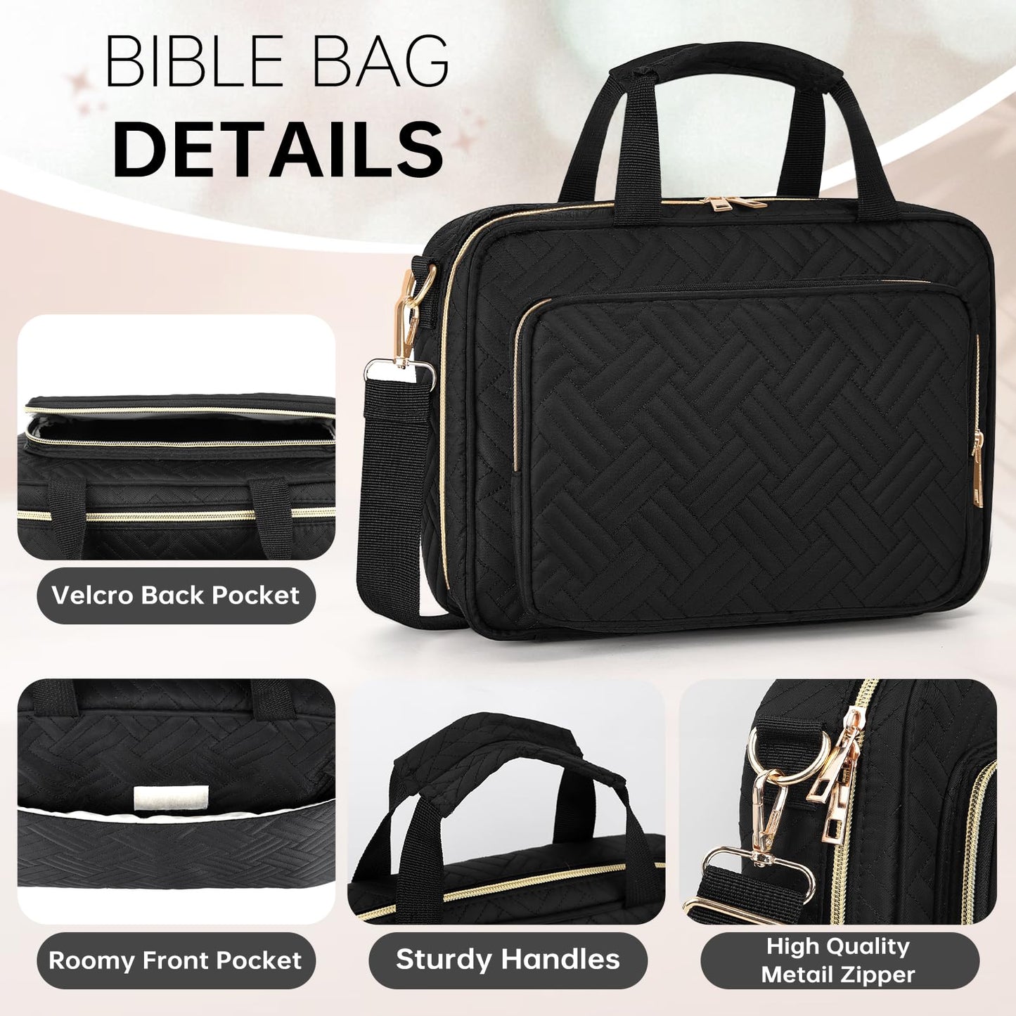 Bible Cover Case for Women Bible Study Supplies Christian Gifts for Women Church Camp Essentials Christian Bible Journaling Kit Quilted Large Bible Cover