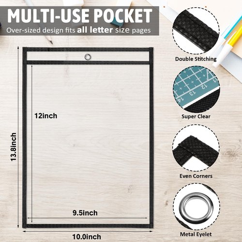 Yunsailing 80 Pack Dry Erase Pockets Job Ticket Holders Black Clear Reusable Dry Erase Shop Order Holder Plastic Ticket Pocket Protector Sleeves for Work Office Organization(10'' X 14'',Vertical)