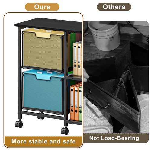 Sbanmao 2 Drawer File Cabinet, Lateral Filing Cabinet, Rolling Printer Cabinet Cart with Open Storage Shelf, Office Storage with Wheels, Home Furniture, Black