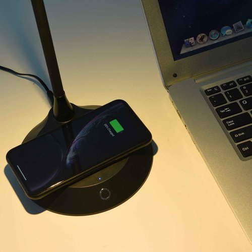 DAC Desk Lamp Wireless Charger – for iPhone 11, X, 8, Galaxy S20, S10, S9, S8, S7 and All Qi-Enabled Devices - 3 Brightness Levels - Flexible Gooseneck LED Lamp - Desk Light for Office – Black