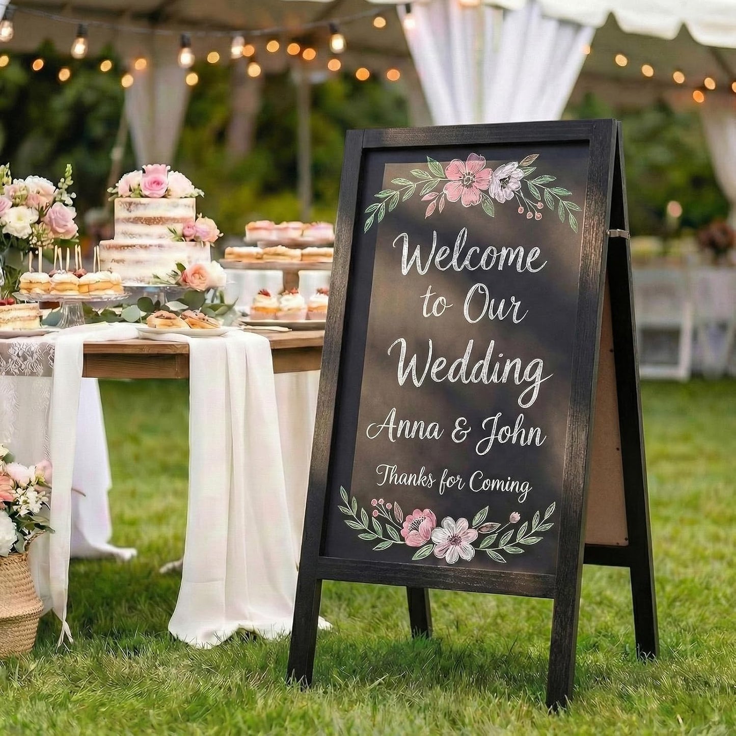 TEAKMAMA A-Frame Chalkboard Sign - Extra Large Double-Sided 40"x20" Menu Board for Restaurants & Weddings - Black