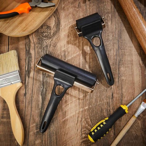 Frienda 12 Pcs 4.7 Inches Rubber Roller Black Rubber Brayer Ink Roller for Gluing Printing Inking Block Paper Crafting Press Printmaking Wallpaper Stamping Scrapbooks