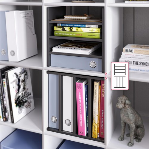 Ballucci 4-Tier Paper Sorter and File Organizer for Desk, Wood Mail Sorter, Fits into IKEA Kalax and ClosetMaid Cube Storage Shelves, Paper Tray, Mail Holder Stand for Classroom, Office, Black