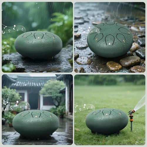 Rain Drum for Outside Garden, 6 Inches 8 Notes Steel Tongue Chakra Drums, Waterproof Meditation Rain Chime, Musical Instruments for Adult Gift with Bag, Drum Mallets, Music Book (Green)