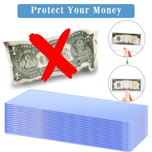 Sepamoon 100 Pieces Dollar Bill Sleeves, 6.9 x 2.95 Inch Hard Plastic Clear Currency Sleeves Waterproof Currency Holder Dollar Bills Display Protector Organizer Case Supplies for Collectors