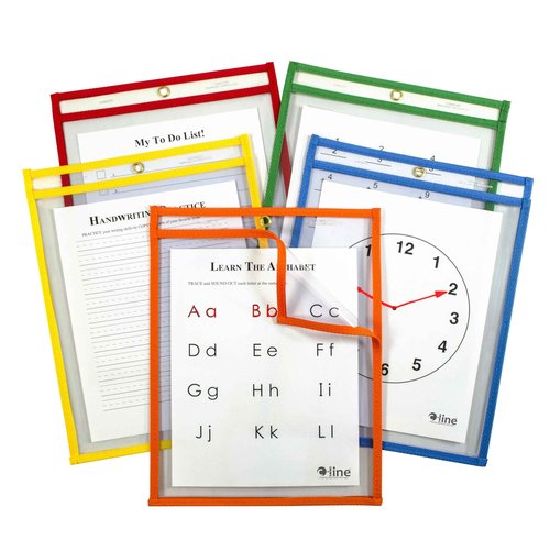 C-Line Super Heavyweight Plus Dry Erase Pockets, Assorted Primary Colors, 9 x 12 Inches Each, Box of 25 Dry Erase Pockets (42620)