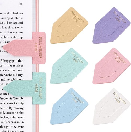 Fell Asleep HERE Leather Bookmark Set - 6 Light Color Bookmarks for Women & Book Lovers
