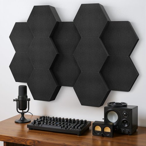 Acoustic Foam Panels for Walls, 1.57" & 2.75" Dual Thickness, 12 Pack, Hexagon Sound Absorbing Panels for Studio, Podcast, Recording Room, Office, Bedroom, Gaming Room, 10"L x 12"W, Black