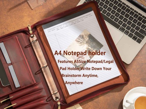 AZXCG Leather Portfolio Organizer, 3 Ring Binder Padfolio Folder, Resume Zippered Folio for A4/Letter Size Notepad, Business Binder Portfolio with Zipper for 13" Laptop, Gift for Women, Red