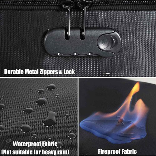 DEEGO Fireproof Document Box Black and Fireproof Document Box Blue,Water-Resistant File Organizer Box with Lock, Portable File Box with Handle Document Safe