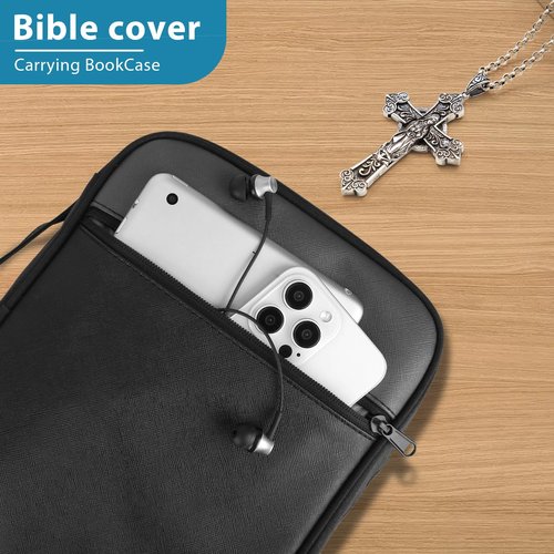 CDBXPRG Bible Cover, Bible Carrying Book Case for Women,Protective Church Organizer Holder Bag with Handle Pockets,Christian Gift for Girls Boy and Men Grey