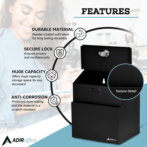 Adir Corp. Steel Suggestion/Key Drop Box (Black)