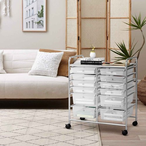 OFFICEJOY Storage Cart, 12 Drawer Rolling Organizer Cart with Large Capacity, Portable Carrying Handle & Lockable Wheels, Utility Cart for Tool Home Office School Beauty Salon Art Craft (White)