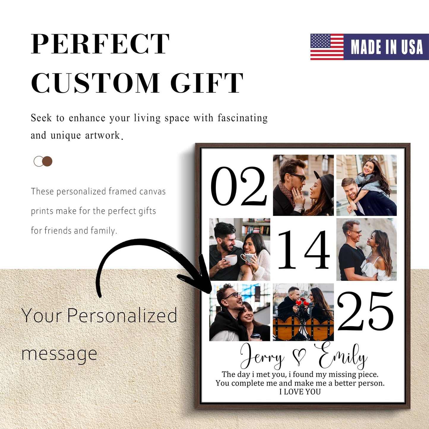 Custom Couple Canvas Personliazed Valentines Day Gifts for Him/Her Customized Anniversary Birthday Gifts for Boyfriend/Girlfriend Personalized Gifts for Women