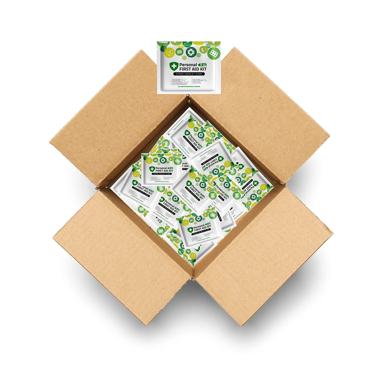 Portable Travel Size First Aid Kit - 60 Pack Case | Perfect for Home, Office, Car, School, Business, Travel, Hiking, Hunting, and Outdoors | Individually Wrapped First Aid Products (Green)