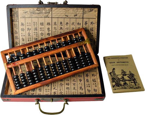 Larcele 13-Column Classic Wooden Abacus - Vintage Leather Box for Study & Home Decor