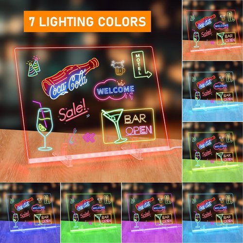 LED Note Board - Colorful 13.8" x 10" Rewritable Acrylic Drawing Board | 4 Modes & 7 Colors - Perfect Holiday Gift for Ages 14+