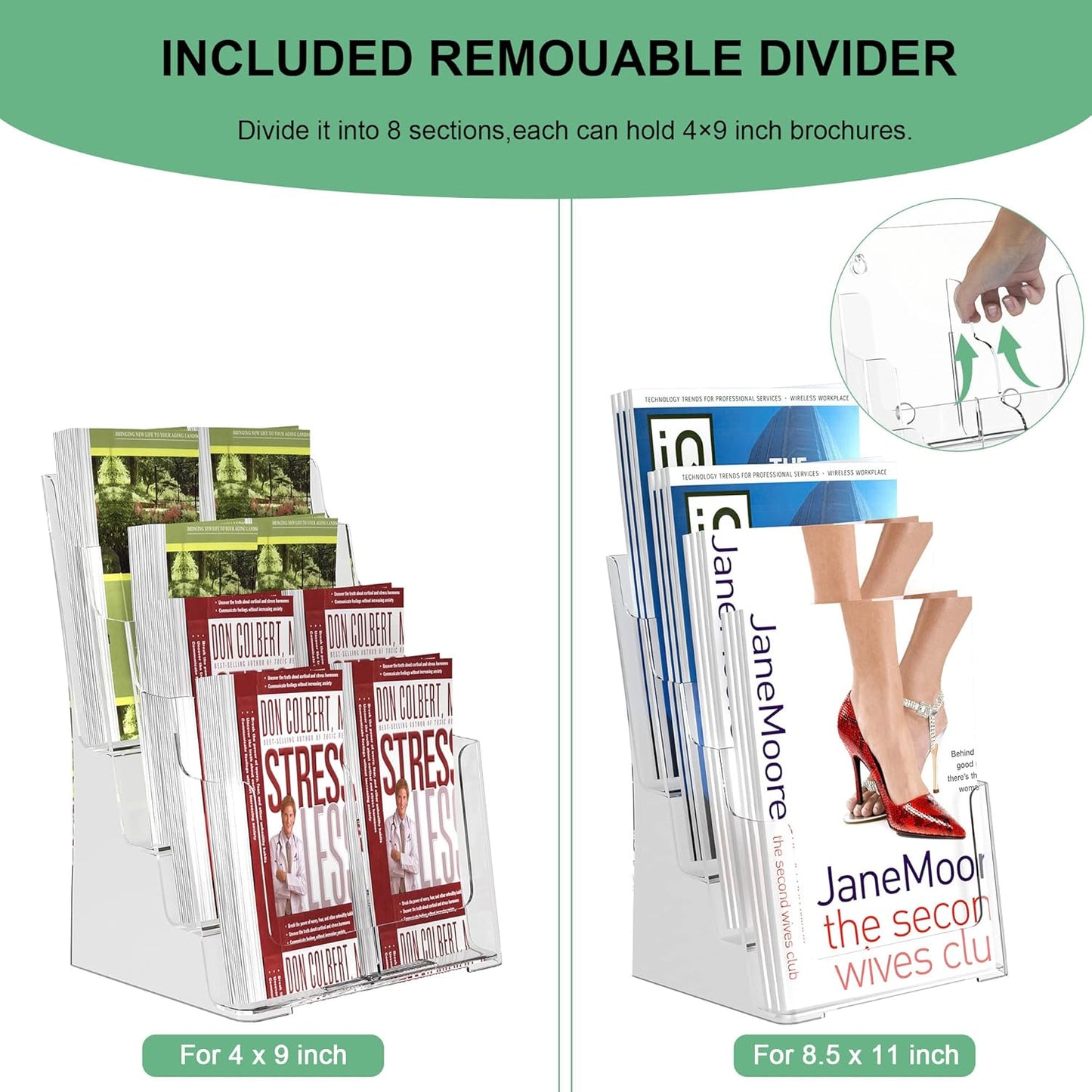 Zavekia 4-Tier Acrylic Brochure Holder - Clear Literature Organizer for 8.5 x 11 Inch Magazines & 4 x 9 Inch Flyers