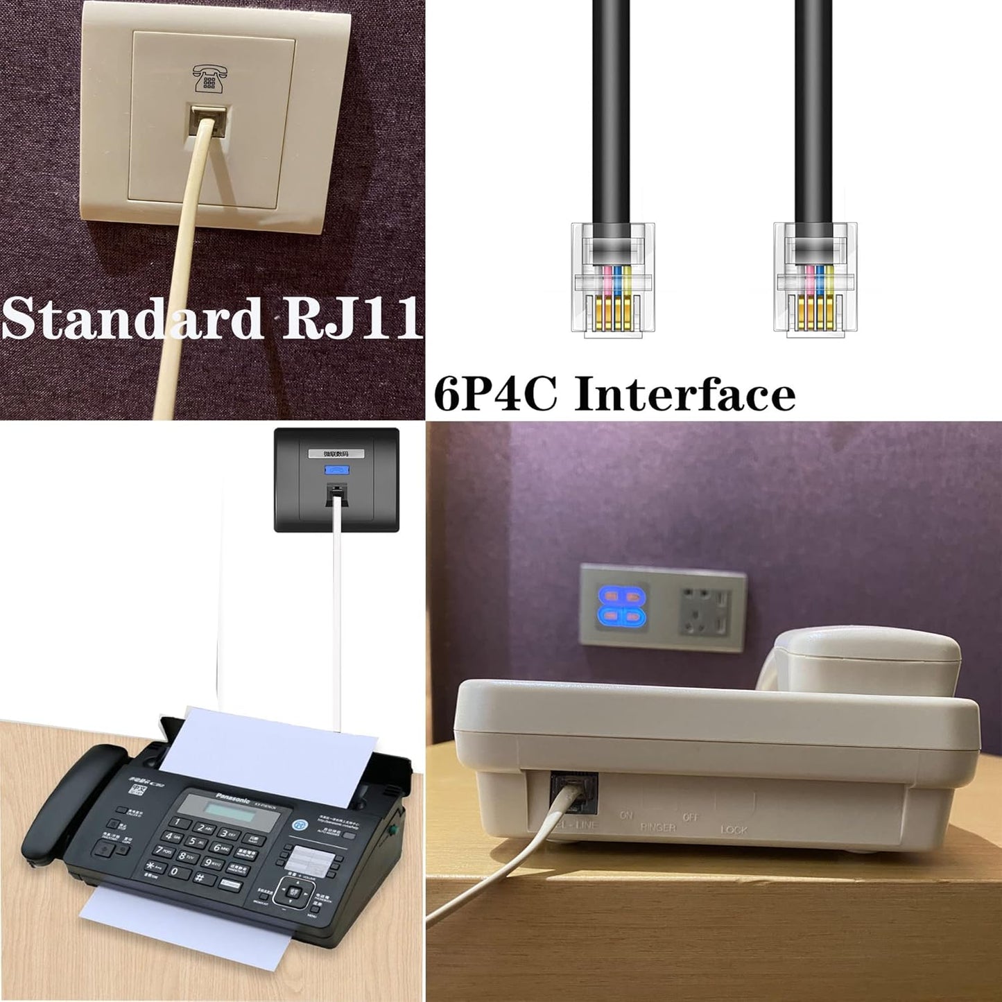 3-Pack Telephone Extension Cord - 1FT RJ11 6P4C Plugs for Landline Phones & Fax | Black