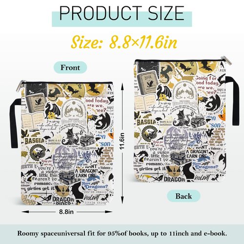 Romantasy Dark Academia Dragons Book Sleeve for Book Lovers Women, Fantasy Novel Reader Inspired Gifts for Librarian, Paperback Sleeve with Zipper and Front Pocket for Dragons Lovers Gifts 9x12 Inch