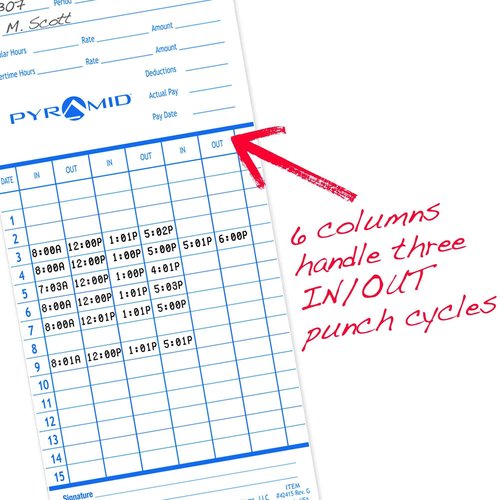Pyramid Time Systems - Authentic Time Cards (42415MB) for Pyramid Models 2500, 2500K1, 2600 and 2650 Aligning Time Clocks, Double Sided Time Sheets (3.38 x 7.44 In) - 1000 Time Cards - Blue/Green