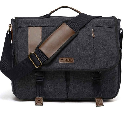 VX VONXURY 17 Inch Laptop Bag Mens Messenger Bag,Large Water Resistant Canvas Multipocket Satchel Shoulder Bag for Men, Business, Work, Travel, College