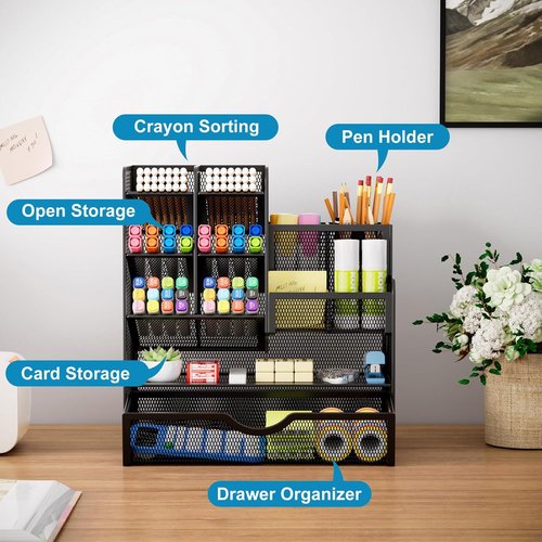 Marbrasse 360-Degree Rotating Pen Holder - Stylish Mesh Design with Convenient Drawer