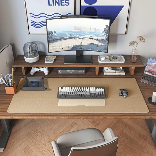 DAWNTREES Dual Sided Desk Mat,Leather Desk Pad,35.5"x17",Cork Desk Mat Protector,with PU Leather Valet Tray Organizer,Large Mouse Pad,Desk Writing Pad for Office and Home(Dark Gray)