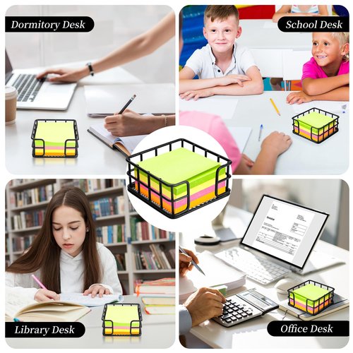 CHAQiWi 4 Pack Metal Sticky Note Holder, Black Mesh Memo Note Cube Holder Dispenser Desk Organizer for Home School Office