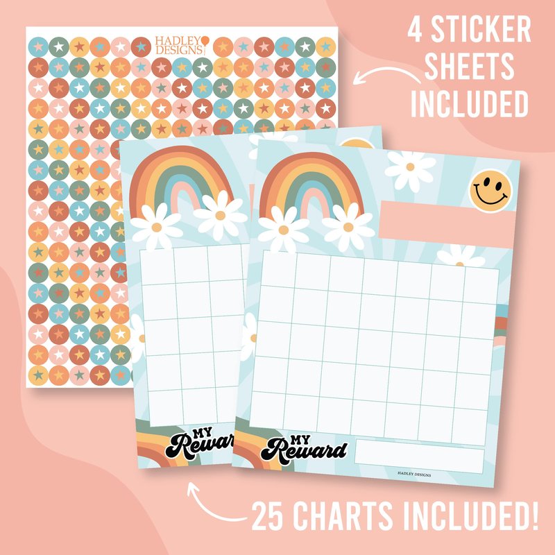 Star Sticker Chart for Kids Behavior -25 Toddler Sticker Reward Chart for Kids Incentives, Behavior Chart for Kids At Home & Classroom, Retro Incentive Chart for Classroom Must Haves