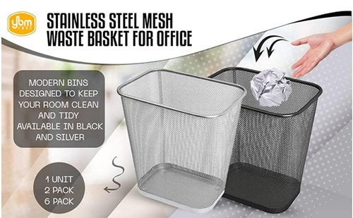 YBM HOME Mesh Wastebasket Trash Can for Home and Office Workspace, Metal Office Trash Can Rectangular-Shaped, 3.5 Gallon (2 Pack), Black 1103s