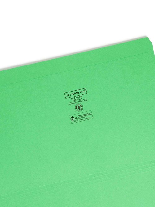 Smead File Folder, Reinforced Straight-Cut Tab, Legal Size, Green, 100 per Box (17110)