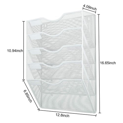PAG Hanging Wall File Holder Mail Organizer Wall Mount Document Letter Rack, 5-Tier, White