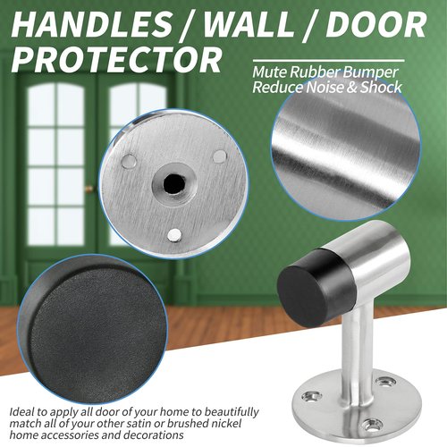 Masendelk 10pcs Floor Mount Door Stop, Silver Door Stoppers Heavy Duty Doorstop with Rubber Bumper & Stainless Steel Screws