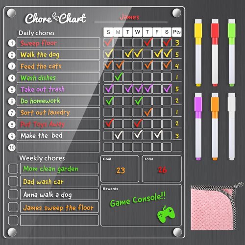 Acrylic Magnetic Chore Chart for Kids,Chores Chart for Fridge Refrigerator,Dry Erase Behavior Chore Chart for Multiple Kids,Responsibility Reward Chart for Teens Adults Family,11.5"x15" (1 Pack)