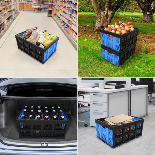 60L Portable Collapsible Storage Crate, Large Capacity Collapsible Milk Crate, Collapsible Crate, Practical Organizer for Heavy Duty Storage Crates for Bathroom, Office, Outdoor Garden