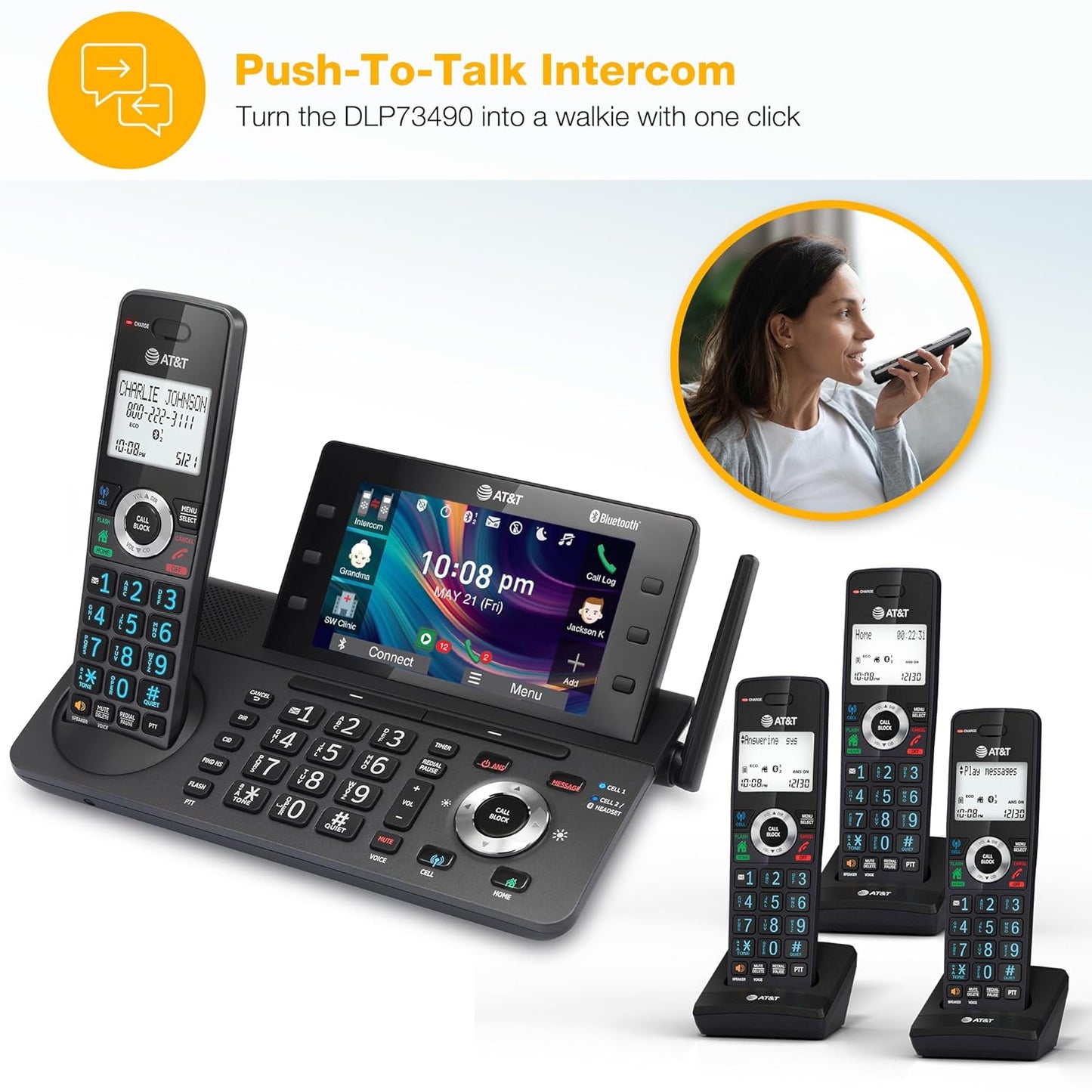 AT&T Cordless Home & Business Phone - 4-Handset DECT 6.0 with Answering Machine & Bluetooth | 5" Color Display