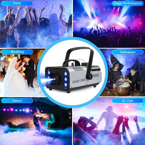 1200W Fog Machine with RGB 6LEDs Lighting Smoke Haze Generator Stage Effect Equipment for Play Theater Professional Stage Home Entertainment Halloween Party DJ Nightclub Wedding