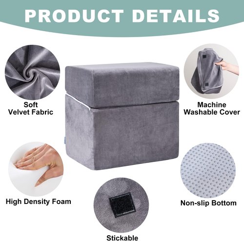 SCFOAMZAI 2 Adjustable Foot Rest Under Desk - Ergonomic High Density Foam Footrest with Washable Cover, 3 Adjustable Heights Foot Stools for Office, Home, Travel (Gray)