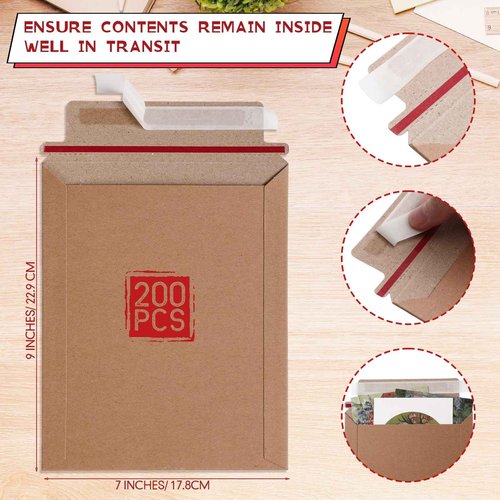 Fainne 7 x 9 Inch Brown Rigid Mailers Bulk Flat Cardboard Envelopes Self Adhesive Photo Cardboard Shipping Bag for Office Mailing Document Photography Letters Packaging Supplies(Kraft Color)