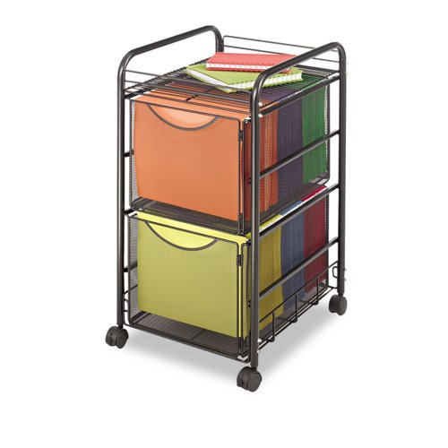 Safco Onyx Rolling Cart with 2 File Drawers, Fits Letter-Size Hanging Folders, Durable Steel Mesh Construction, Black