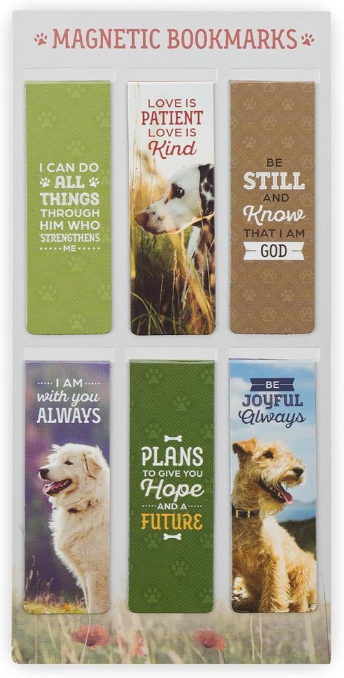 Christian Art Gifts Inspirational Scripture Bookmark Set - Colorful Magnetic Page Markers for All Ages | 6-Piece Set with Encouraging Bible Verses and Cute Happy Dogs