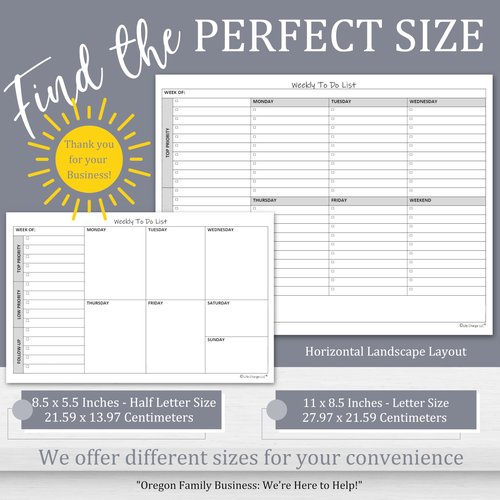 Weekly To Do List Notepad, 60 Page Task Planning Pad w/Daily Checklist, Priority Todo Checkbox & Notes. Desk Notebook to Organize Office 11 X 8.5