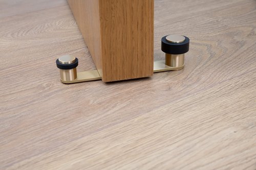Door Stop with Swivel Retainer| for Door up to 100 mm Thickness | Brass | Includes Screw + Stud | Ref I-253 | EVI Hardware (Matte Brass - Black Rubber)
